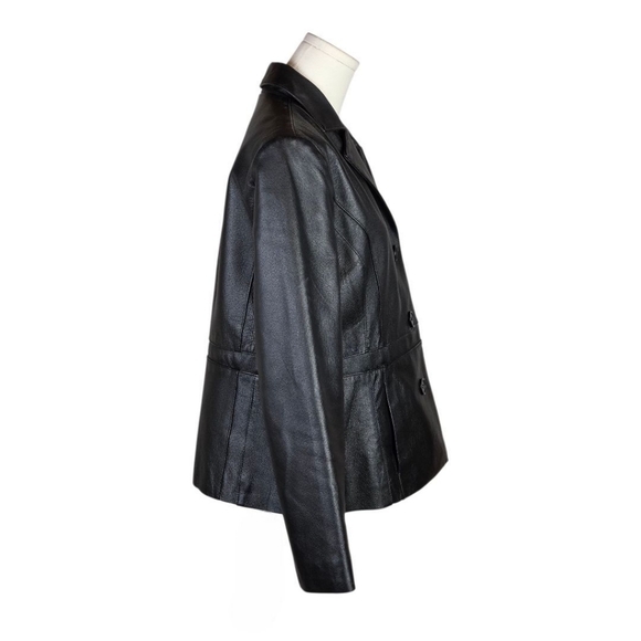 Vintage KC Collections Black Genuine Leather Blazer Jacket Women’s L Y2K 90s - Picture 6 of 11